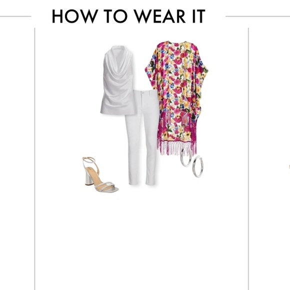 πΊHost Pick πΊ Firm Price Boston Proper Floral Fringe Kimono Jacket M/L - Picture 4 of 7